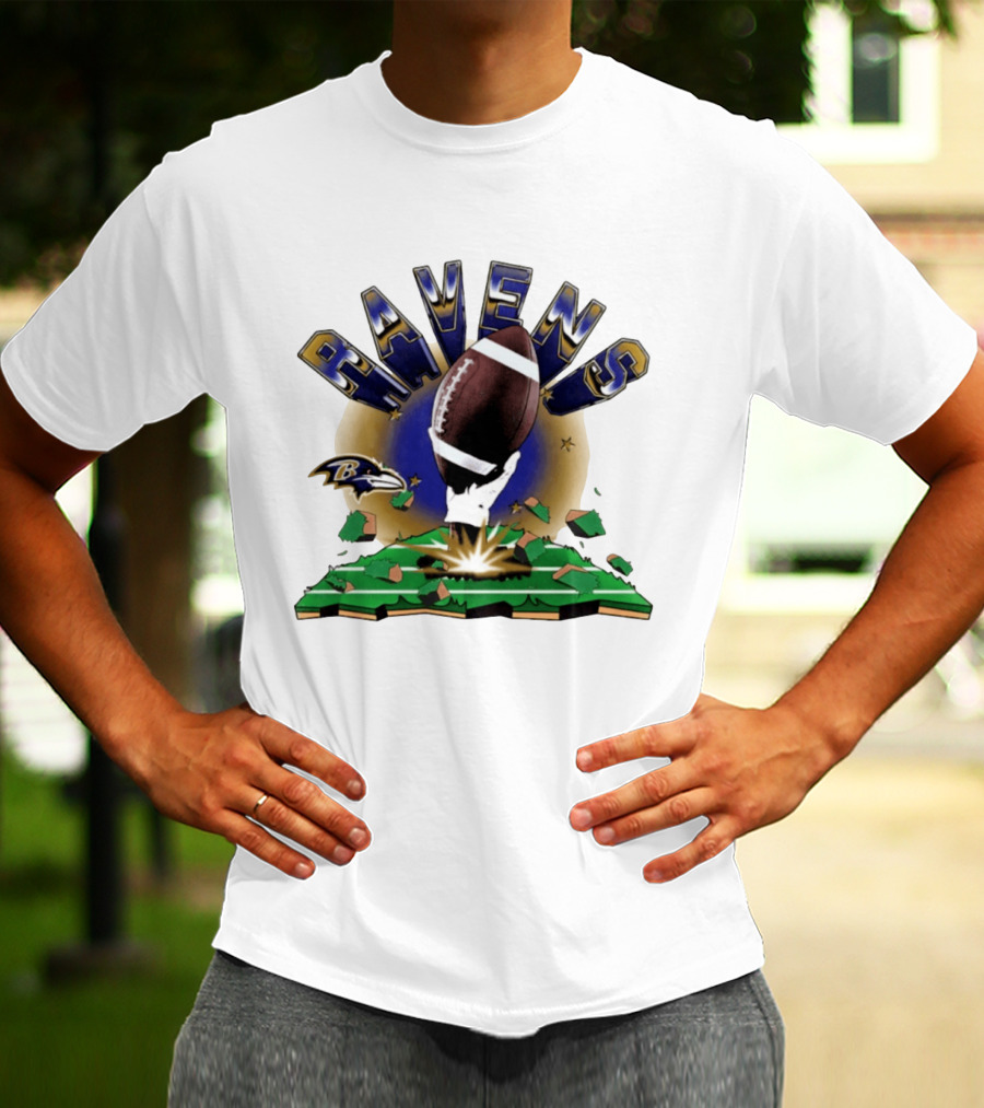 Ravens 2026 Explode Clubhouse Logo With Football And Hand Iconic Team T-Shirt
