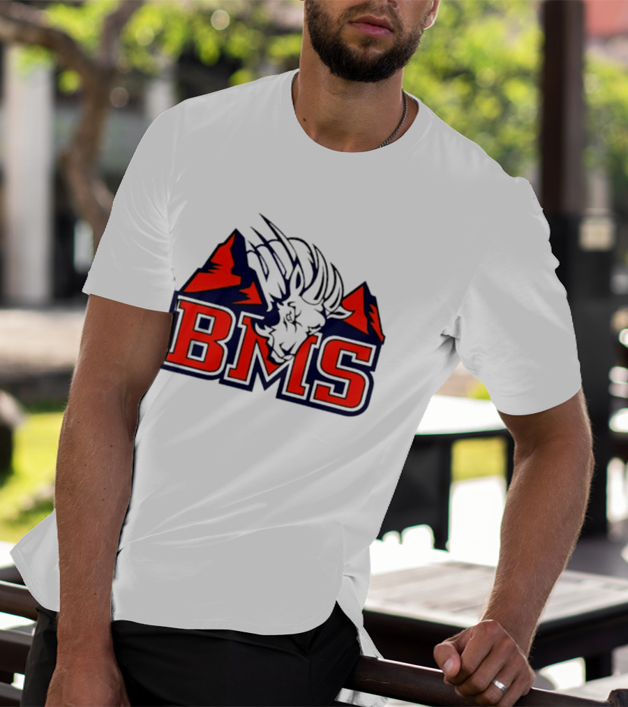 BMS Mountain Ram College Sports Iconic Red And Navy Blue T-Shirt