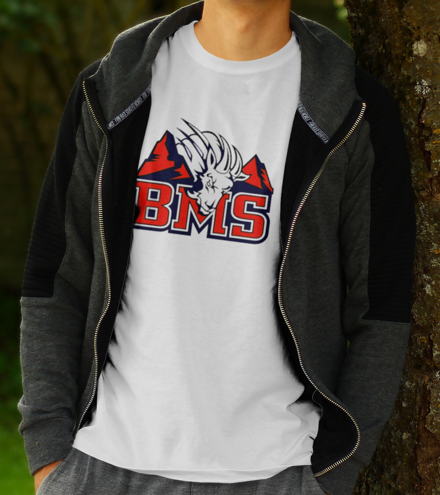 BMS Mountain Ram College Sports Iconic Red And Navy Blue T-Shirt
