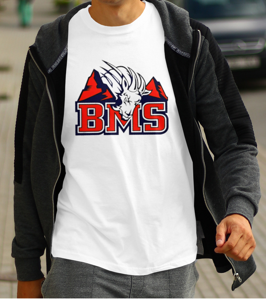 BMS Mountain Ram College Sports Iconic Red And Navy Blue T-Shirt