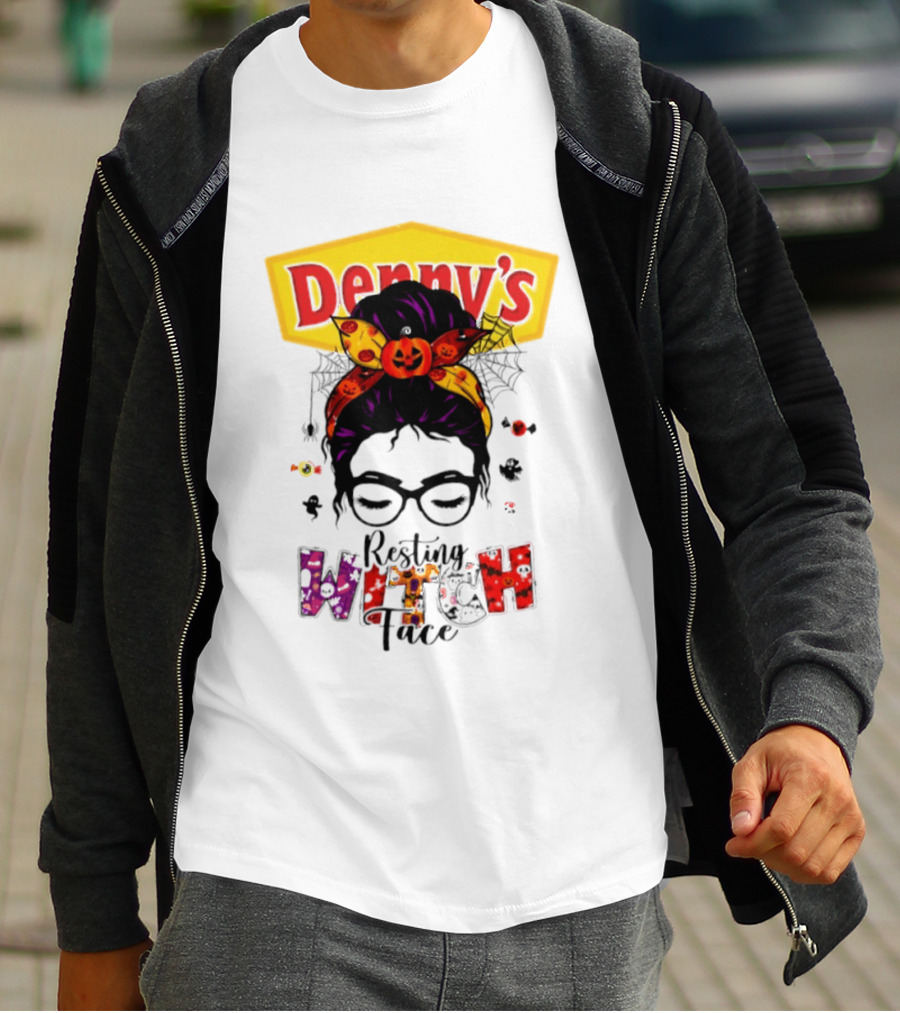 Denny's Resting Witch Face Halloween 2026 Pumpkin Headband And Web Glasses T-Shirt