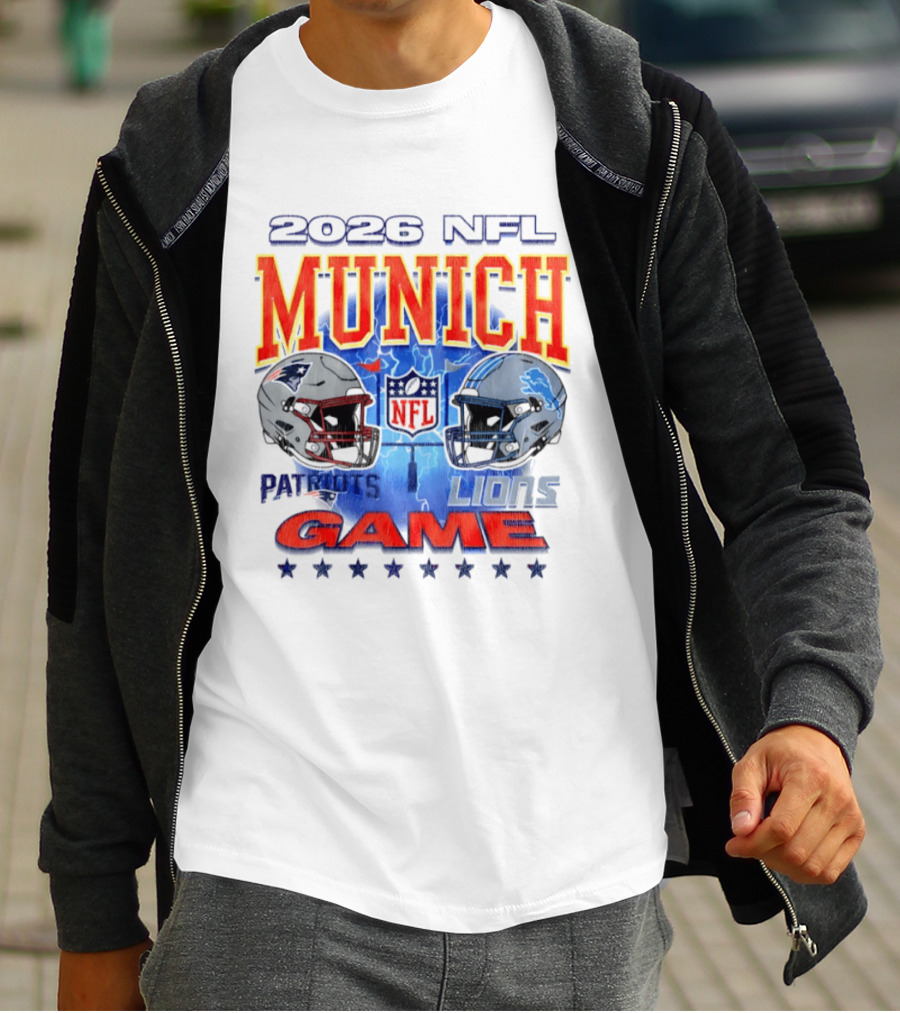 2026 NFL Munich Game New England Patriots Vs Detroit Lions Helmets T-Shirt