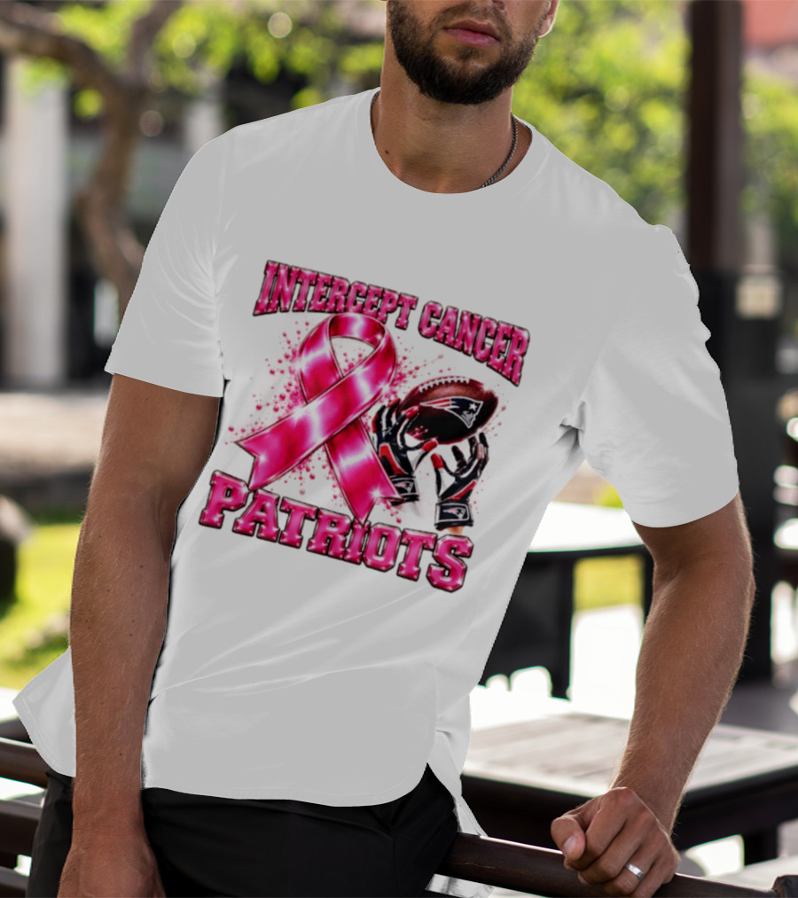 Intercept Cancer New England Patriots 2026 Football Gloves Pink Ribbon Awareness T-Shirt