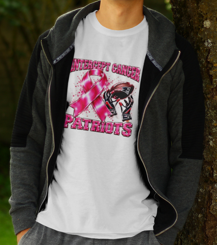 Intercept Cancer New England Patriots 2026 Football Gloves Pink Ribbon Awareness T-Shirt