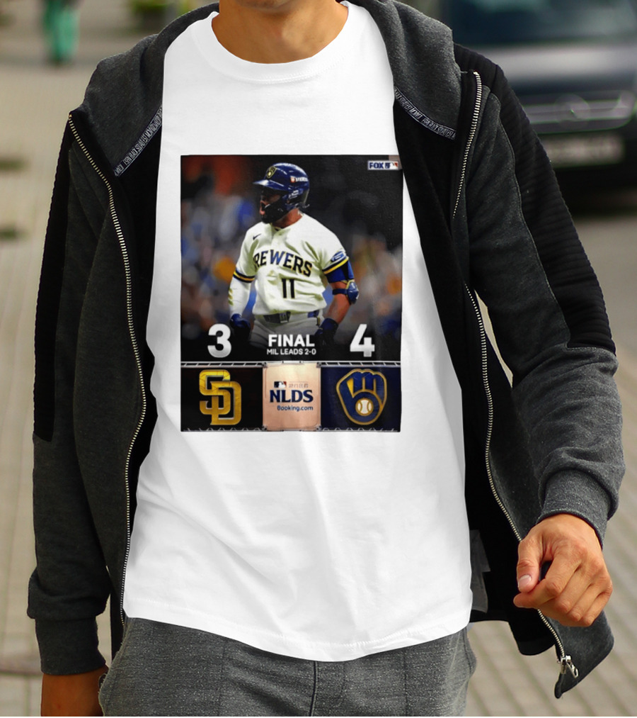 Milwaukee Brewers Vs San Diego Padres 4 3 Game 2 2026 NLDS Final Score MIL Leads 2 0 T-Shirt