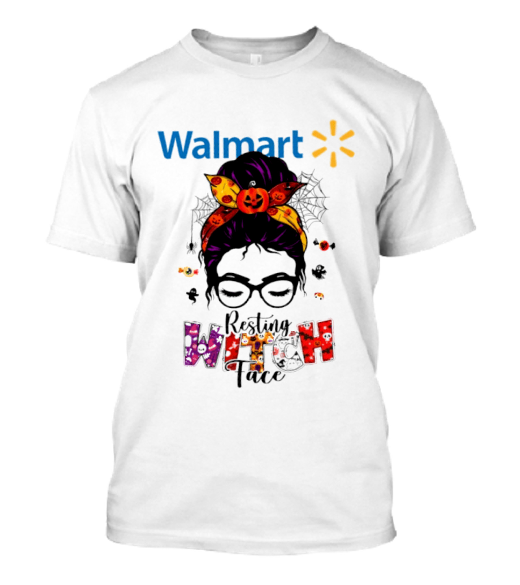 Walmart Resting Witch Face Halloween 2026 Pumpkin Glasses Fun T-Shirt