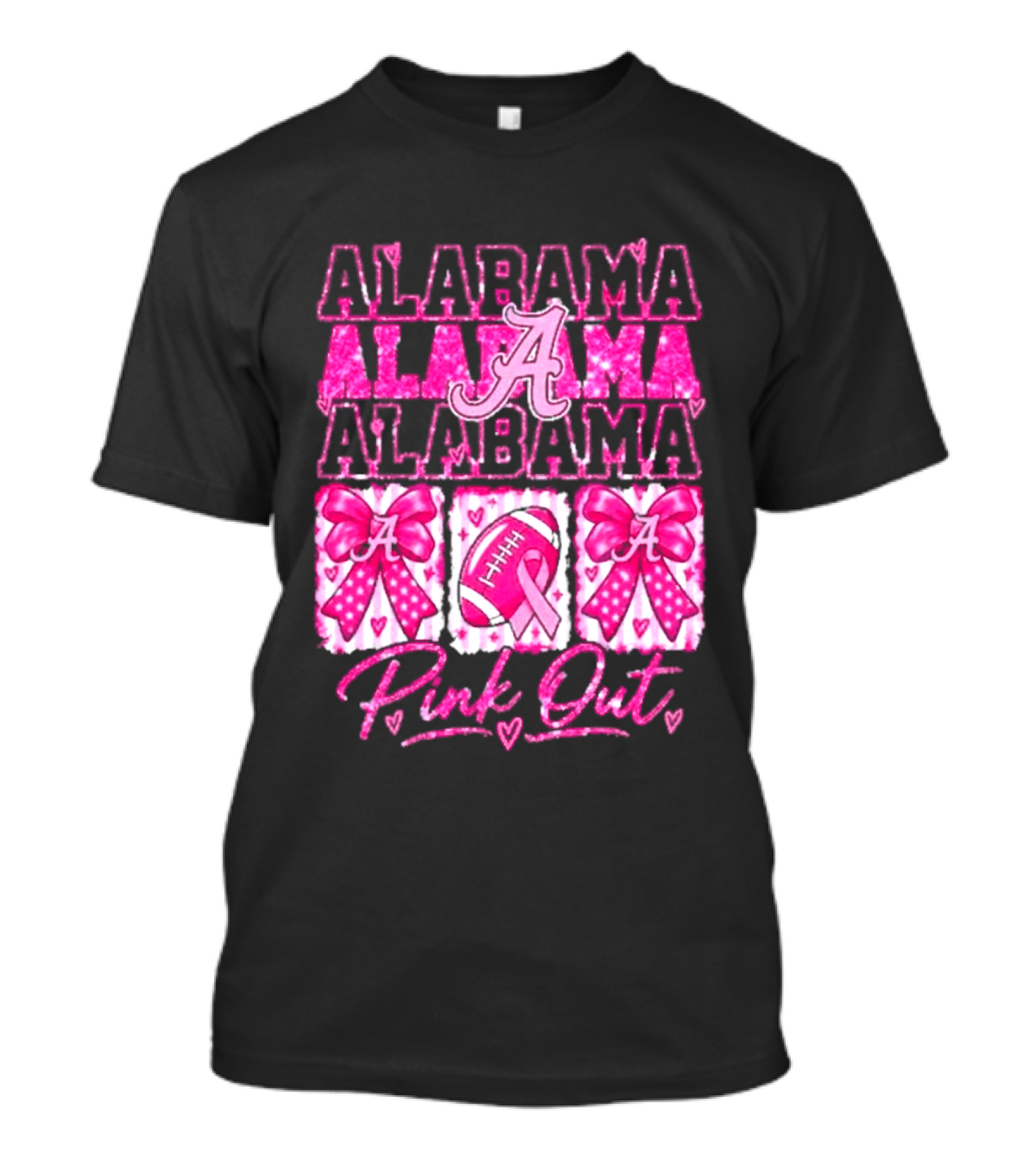 Alabama Crimson Tide A Pink Out Breast Cancer Awareness Football Bow Game Day T-Shirt