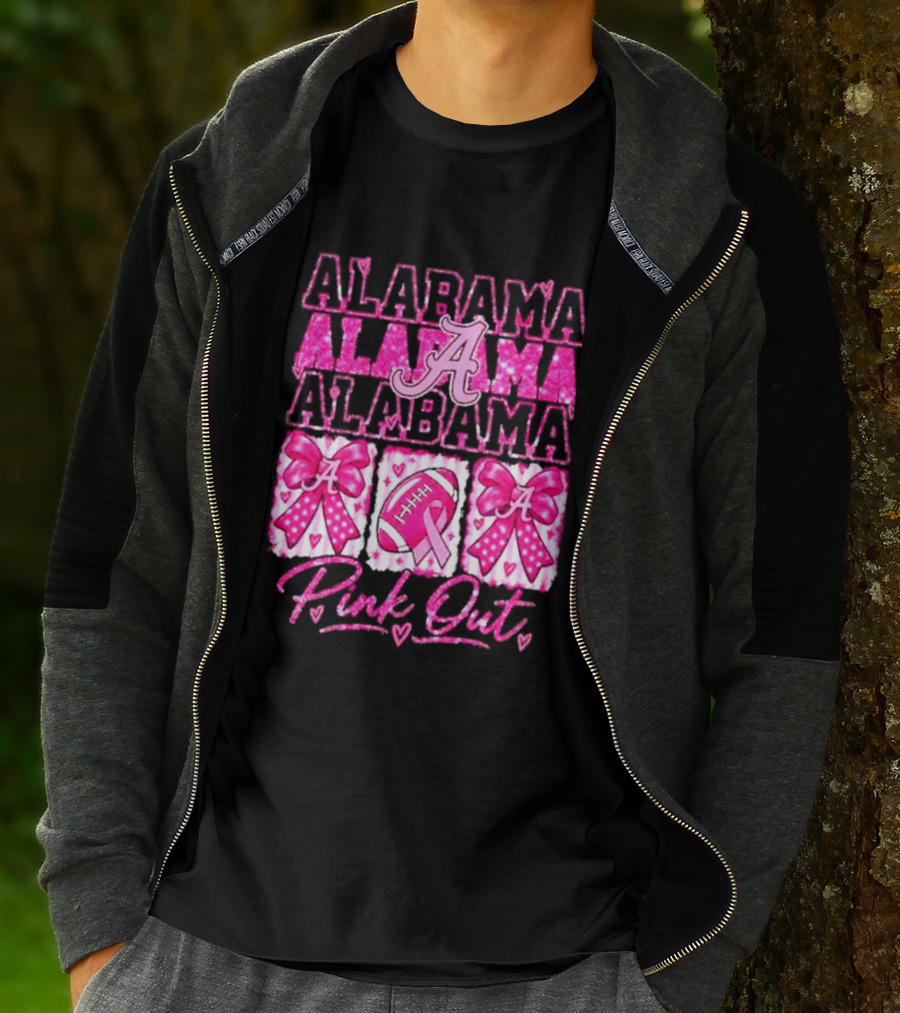 Alabama Crimson Tide A Pink Out Breast Cancer Awareness Football Bow Game Day T-Shirt