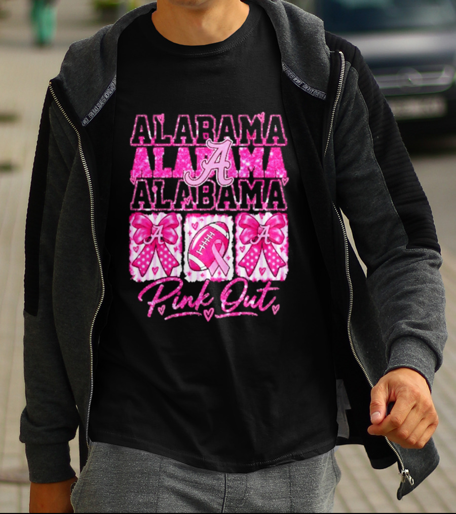 Alabama Crimson Tide A Pink Out Breast Cancer Awareness Football Bow Game Day T-Shirt