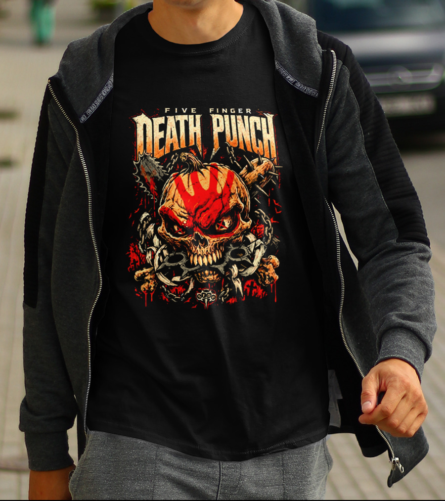 Five Finger Death Punch Knucklehead Skull With Chains Halloween 2026 T-Shirt