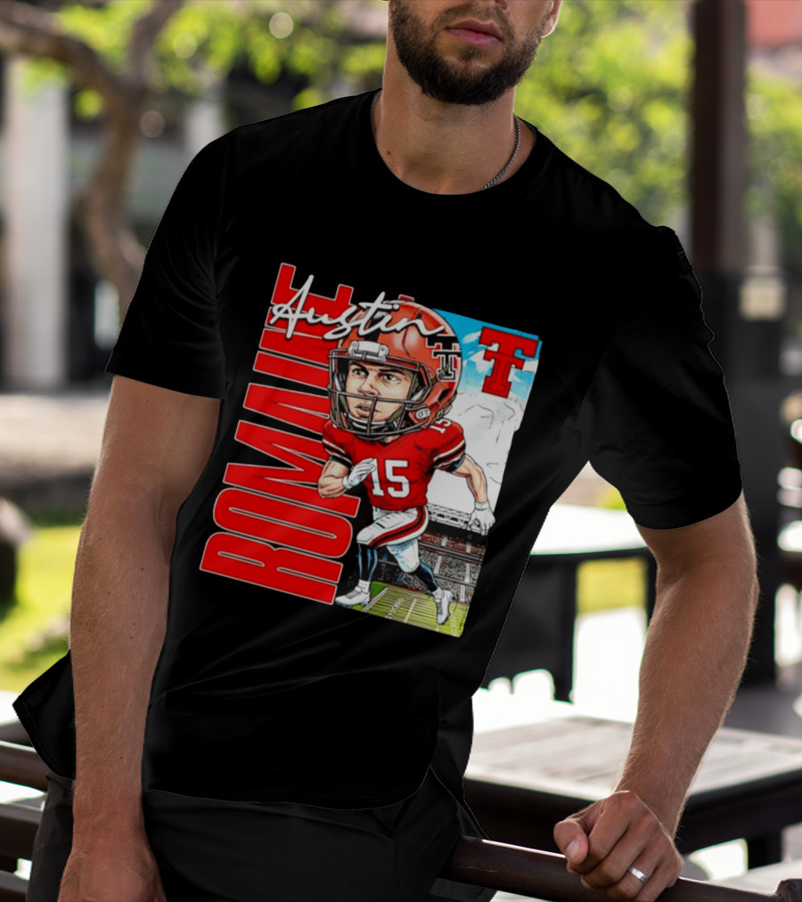 Austin Romaine Texas Tech Red Raiders Football NCAA Stadium Caricature T-Shirt