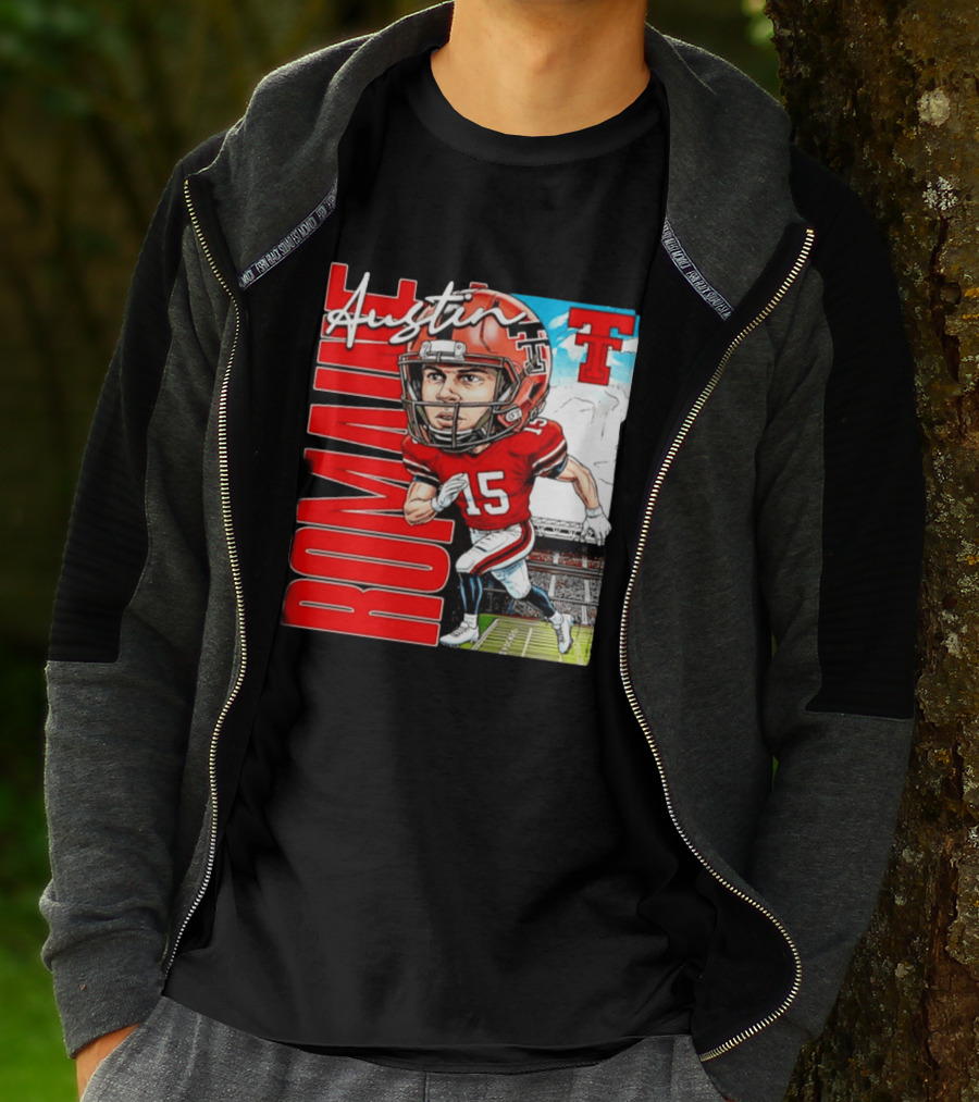 Austin Romaine Texas Tech Red Raiders Football NCAA Stadium Caricature T-Shirt