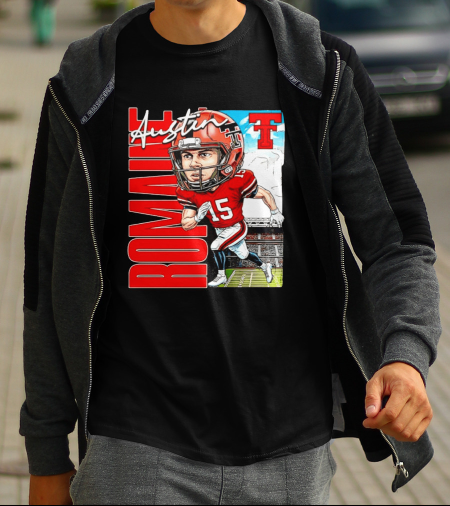 Austin Romaine Texas Tech Red Raiders Football NCAA Stadium Caricature T-Shirt