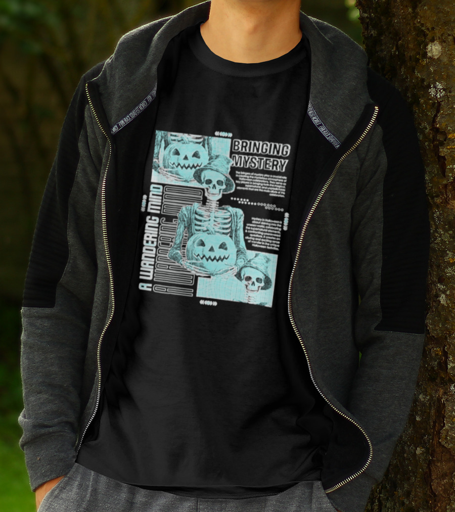 Bringing Mystery A Wandering Mind Halloween Skeleton Pumpkin T-Shirt