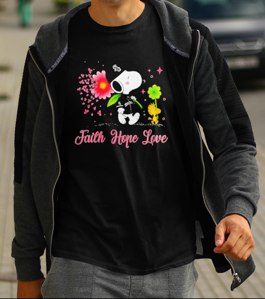Chicago White Sox Snoopy Faith Hope Love Breast Cancer Awareness 2026 T-Shirt