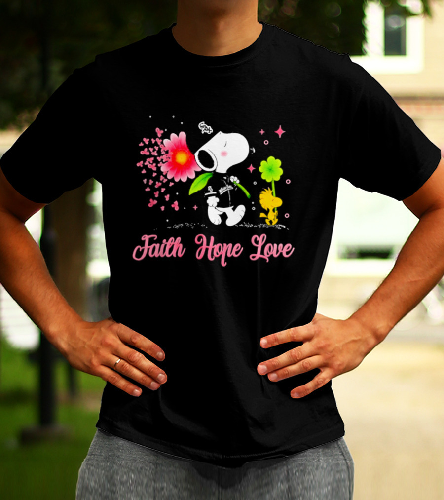 Chicago White Sox Snoopy Faith Hope Love Breast Cancer Awareness 2026 T-Shirt