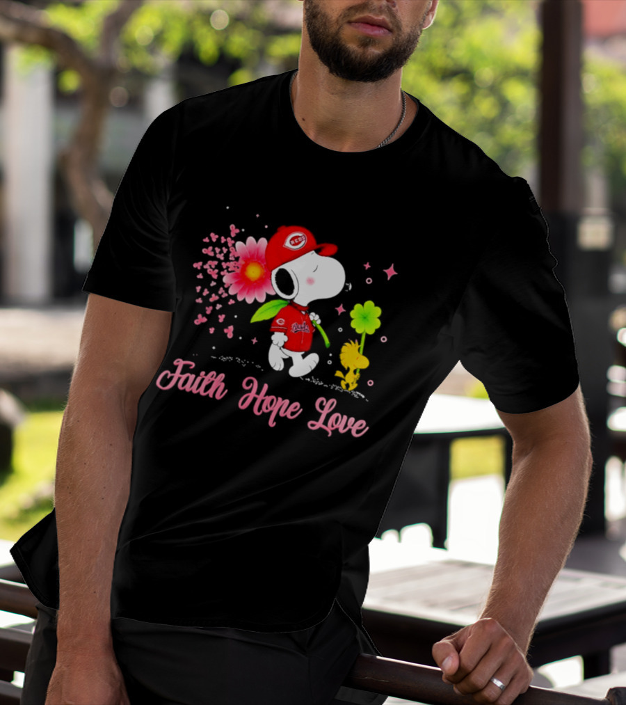 Cincinnati Reds Snoopy Faith Hope Love Breast Cancer Awareness 2026 T-Shirt