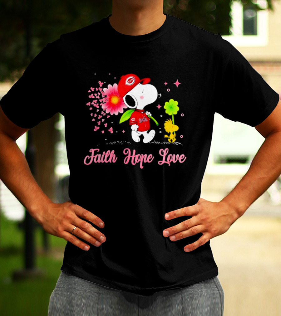 Cincinnati Reds Snoopy Faith Hope Love Breast Cancer Awareness 2026 T-Shirt