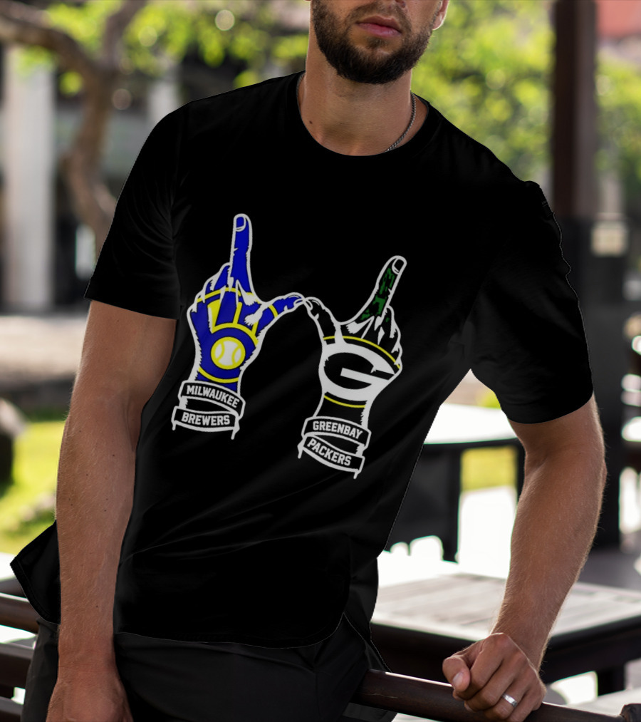 Milwaukee Brewers And Green Bay Packers Hand Gesture Wisconsin Sports Pride T-Shirt