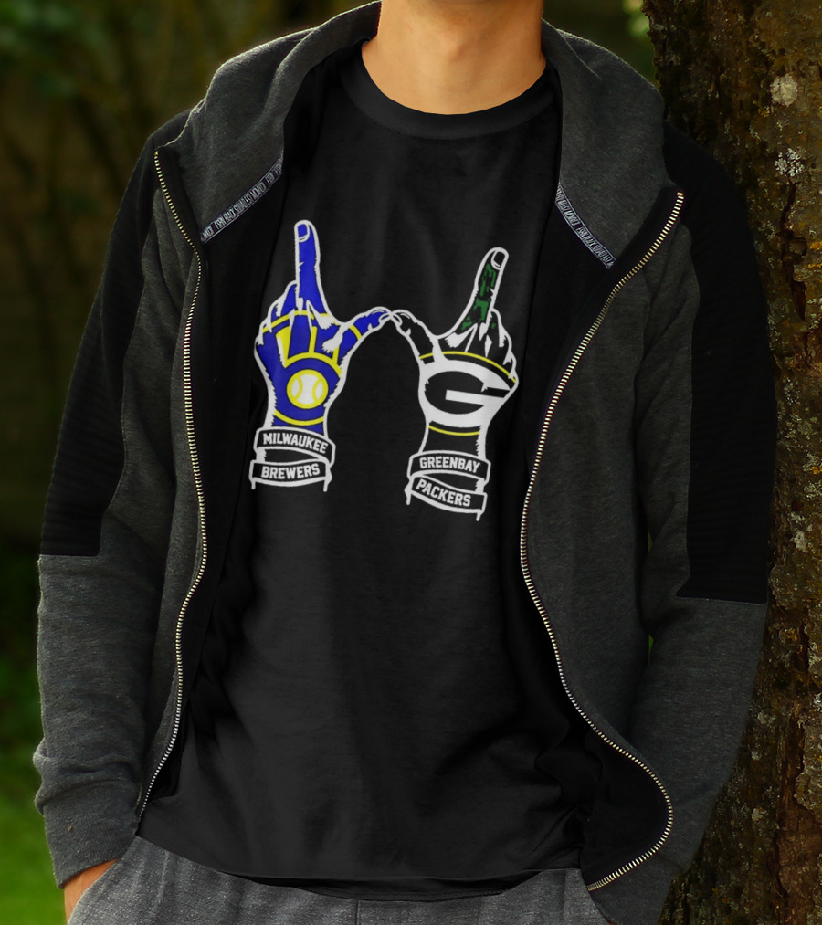Milwaukee Brewers And Green Bay Packers Hand Gesture Wisconsin Sports Pride T-Shirt