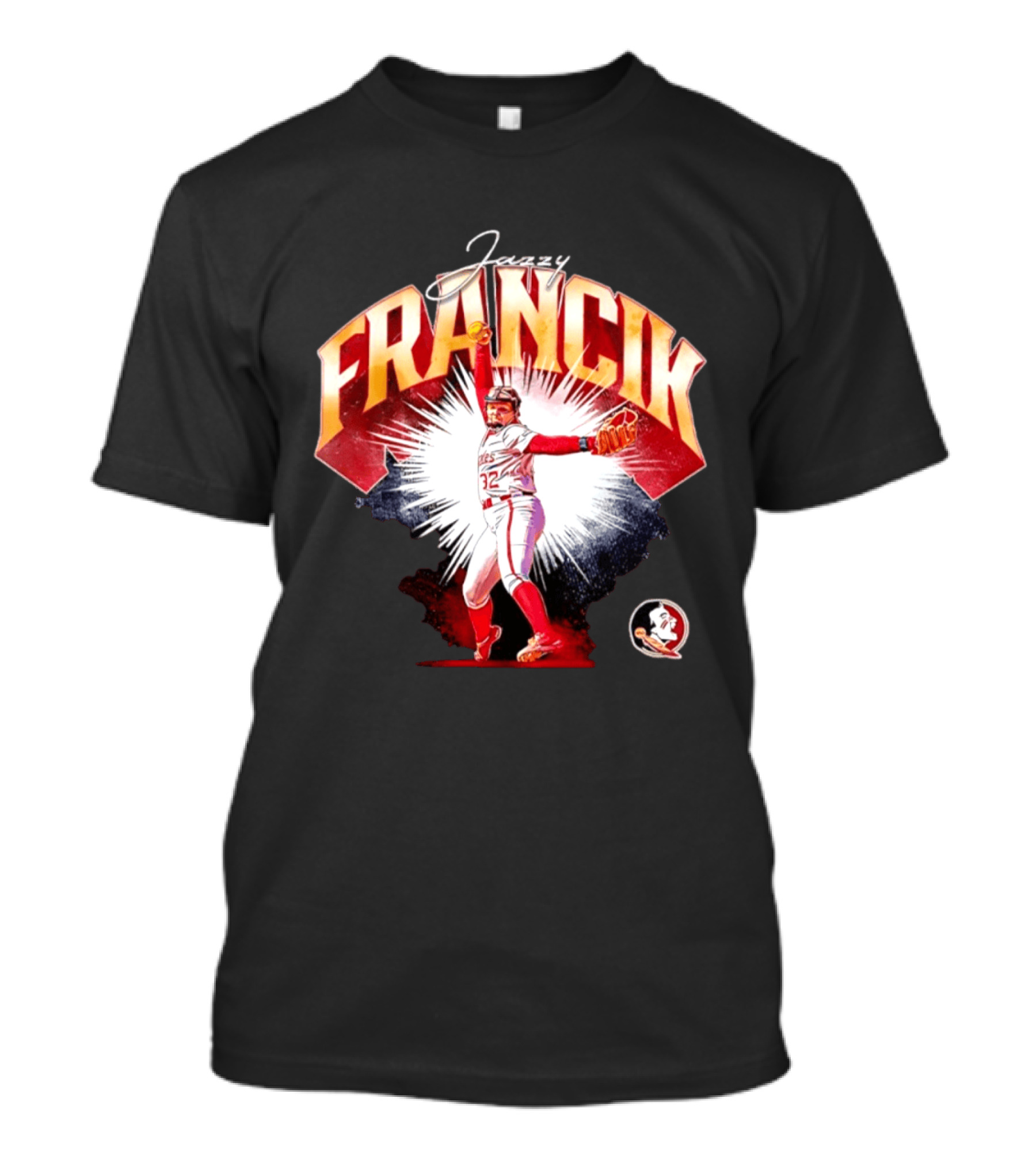 Jazzy Francik Florida State Seminoles Softball NCAA Player 32 Pitching Action Burst T-Shirt