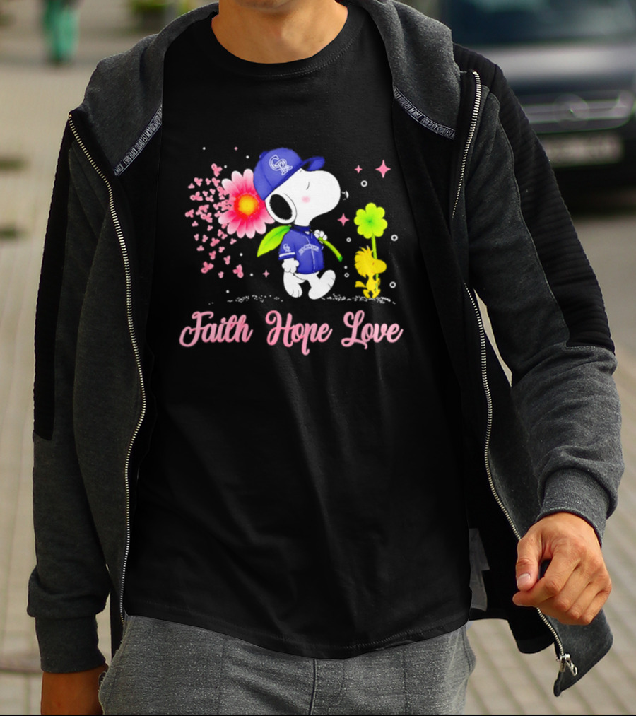 Colorado Rockies Snoopy Faith Hope Love Breast Cancer Awareness 2026 T-Shirt