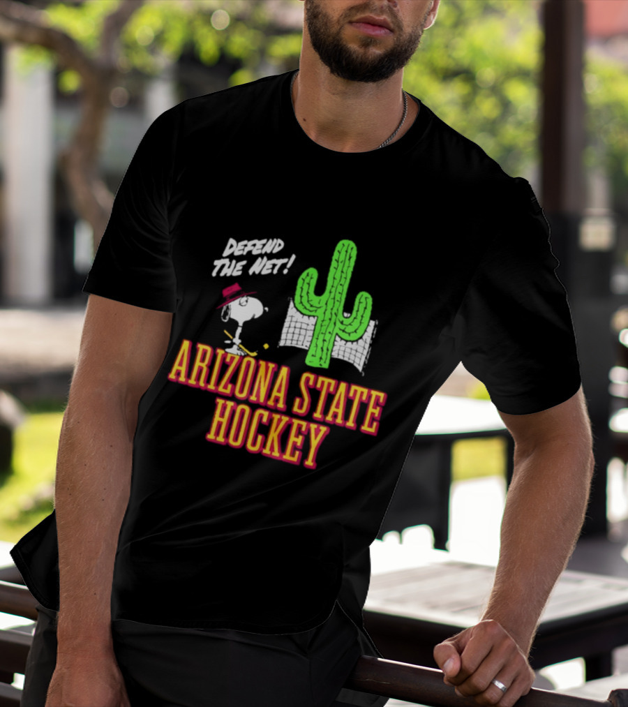 Defend The Net Arizona State Hockey Snoopy Cactus T-Shirt