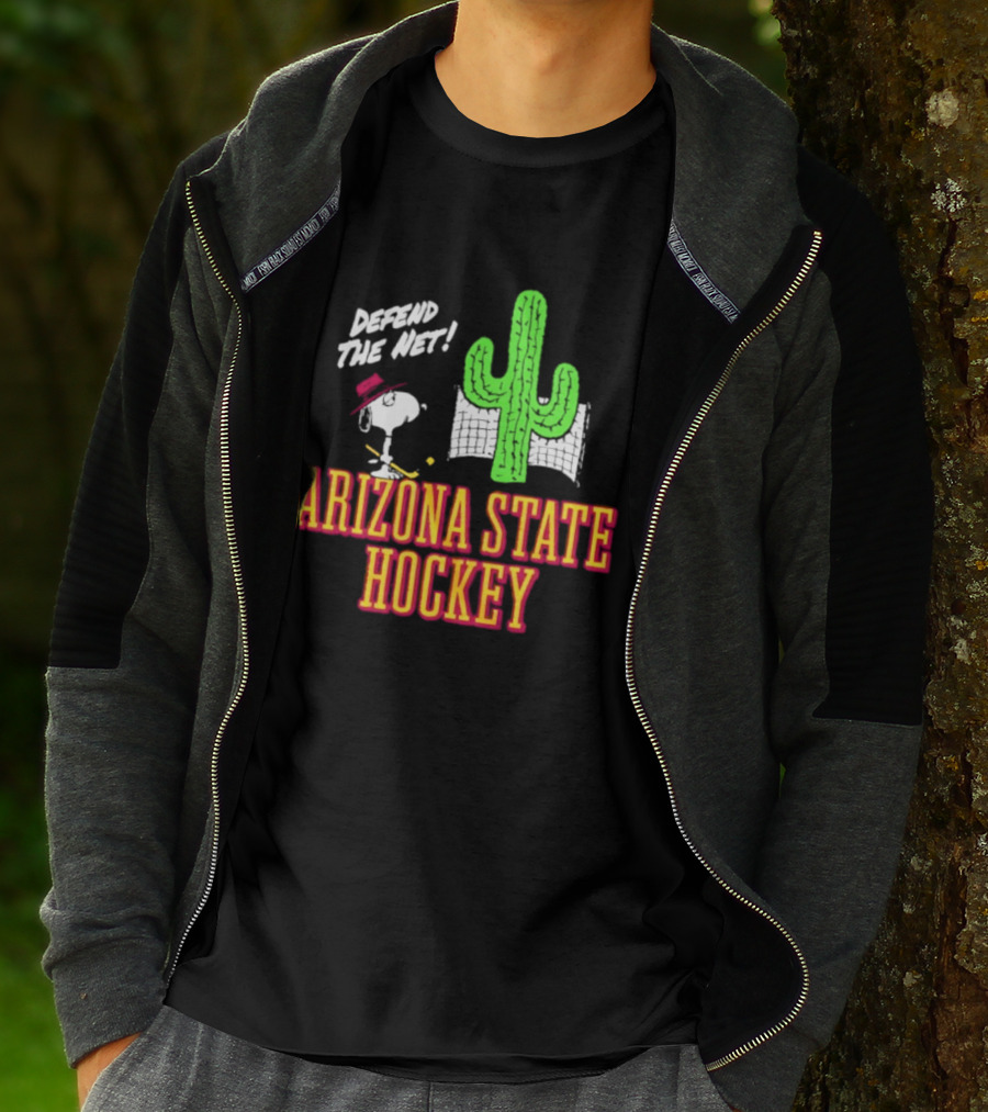 Defend The Net Arizona State Hockey Snoopy Cactus T-Shirt