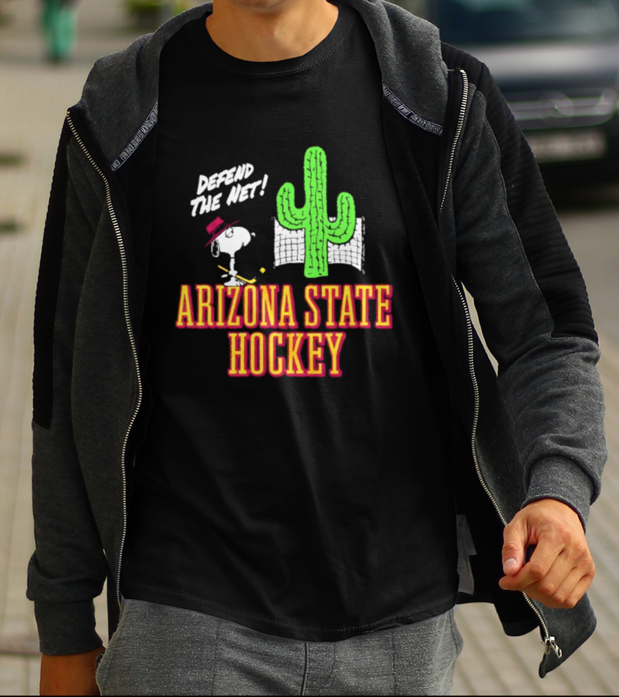 Defend The Net Arizona State Hockey Snoopy Cactus T-Shirt