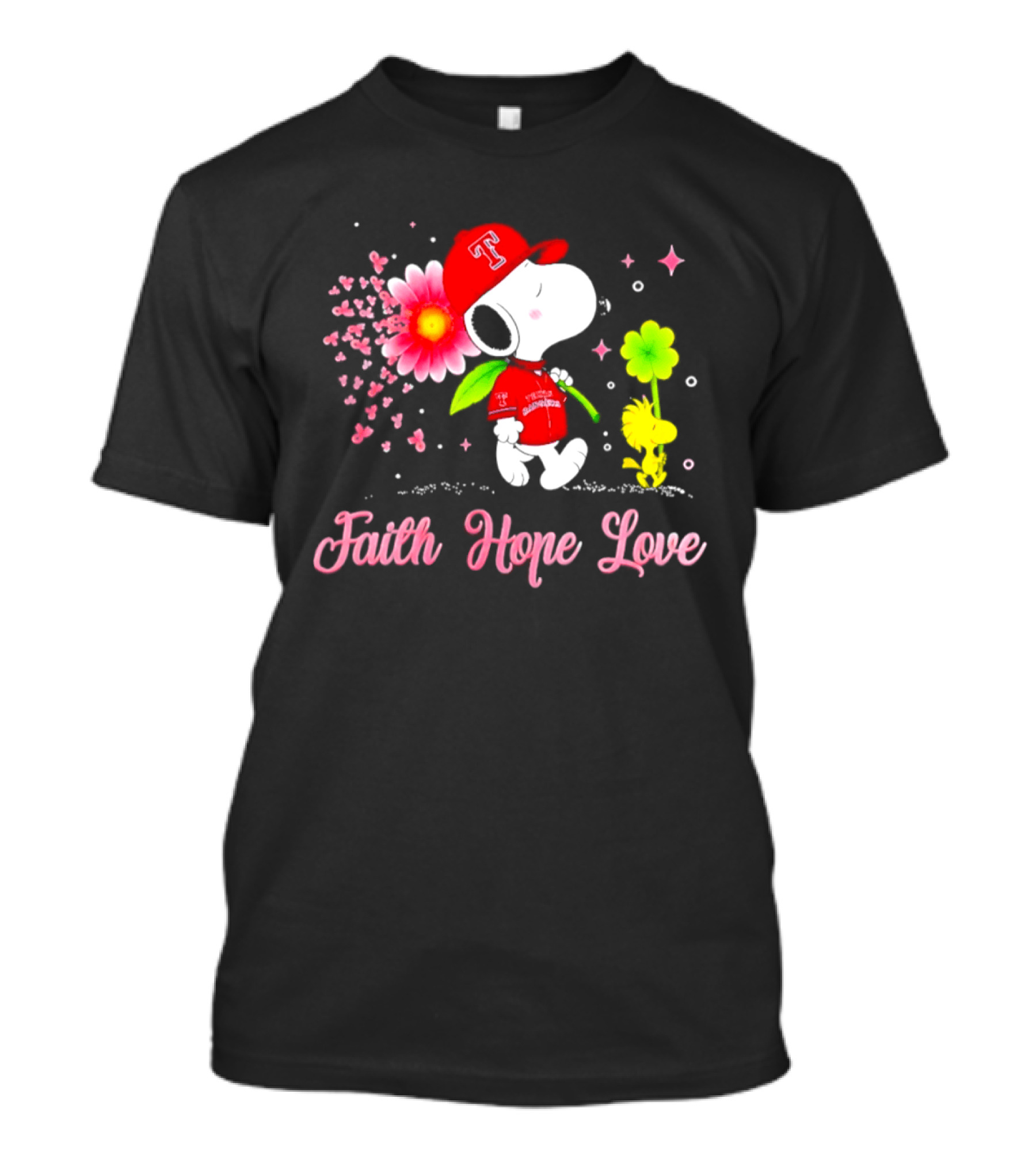 Texas Rangers Snoopy Faith Hope Love Breast Cancer Awareness 2026 T-Shirt