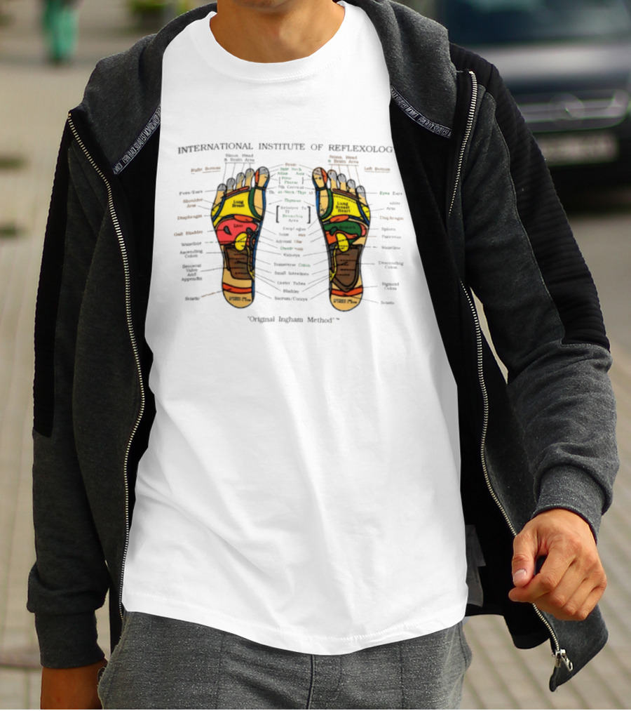 International Institute Of Reflexology Original Ingham Method Foot Chart Detailed Reflex Points Mapping T-Shirt