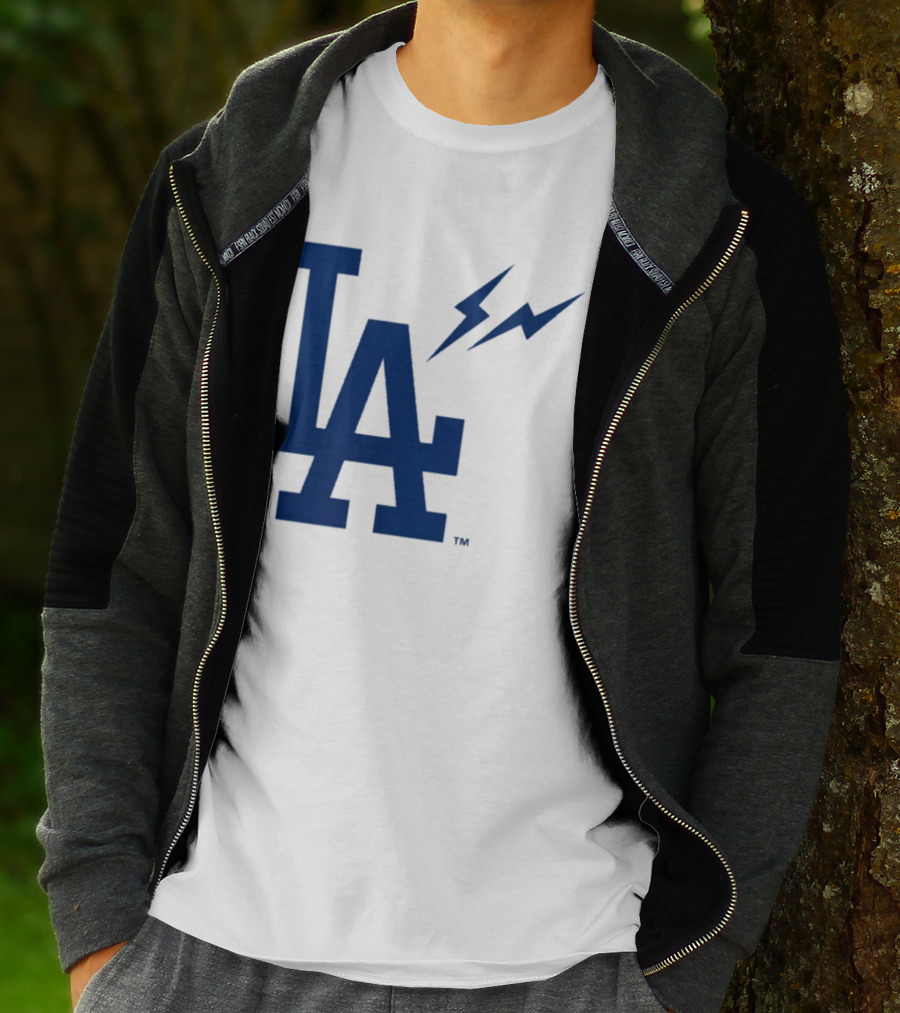 Los Angeles Dodgers Fragment Collaboration LA Thunder Lightning Bolt T-Shirt