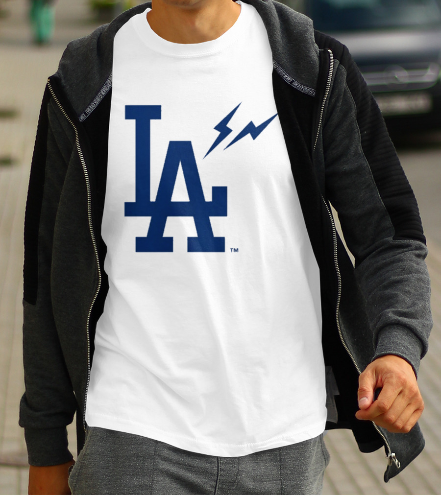 Los Angeles Dodgers Fragment Collaboration LA Thunder Lightning Bolt T-Shirt