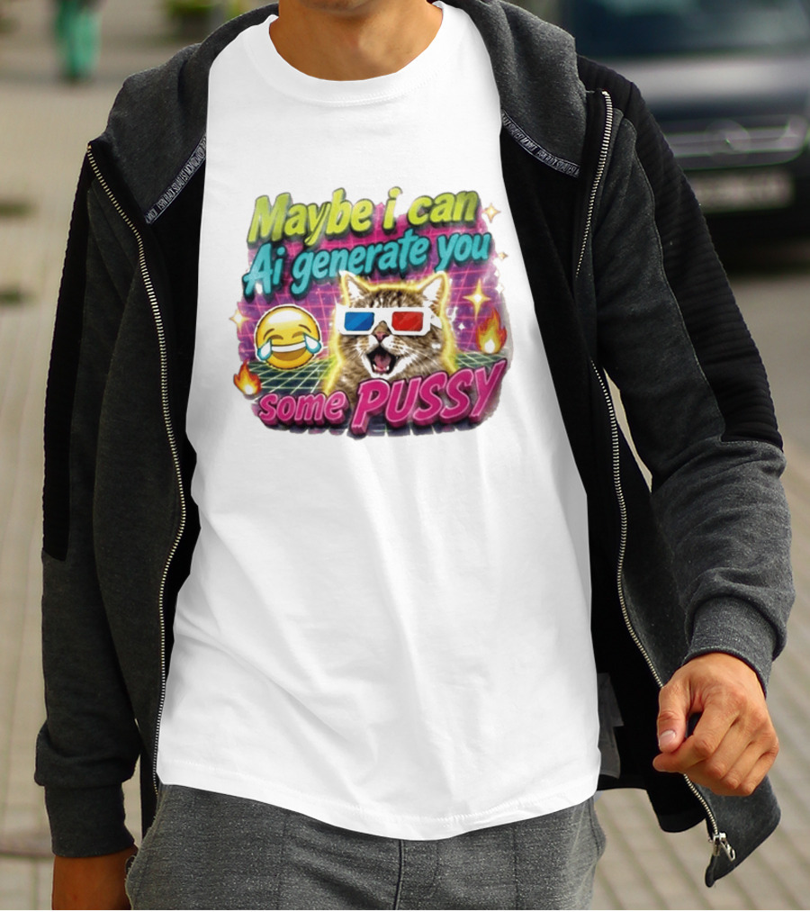 Maybe I Can Ai Generate You Some Pussy Emoji Cat 3D Glasses T-Shirt
