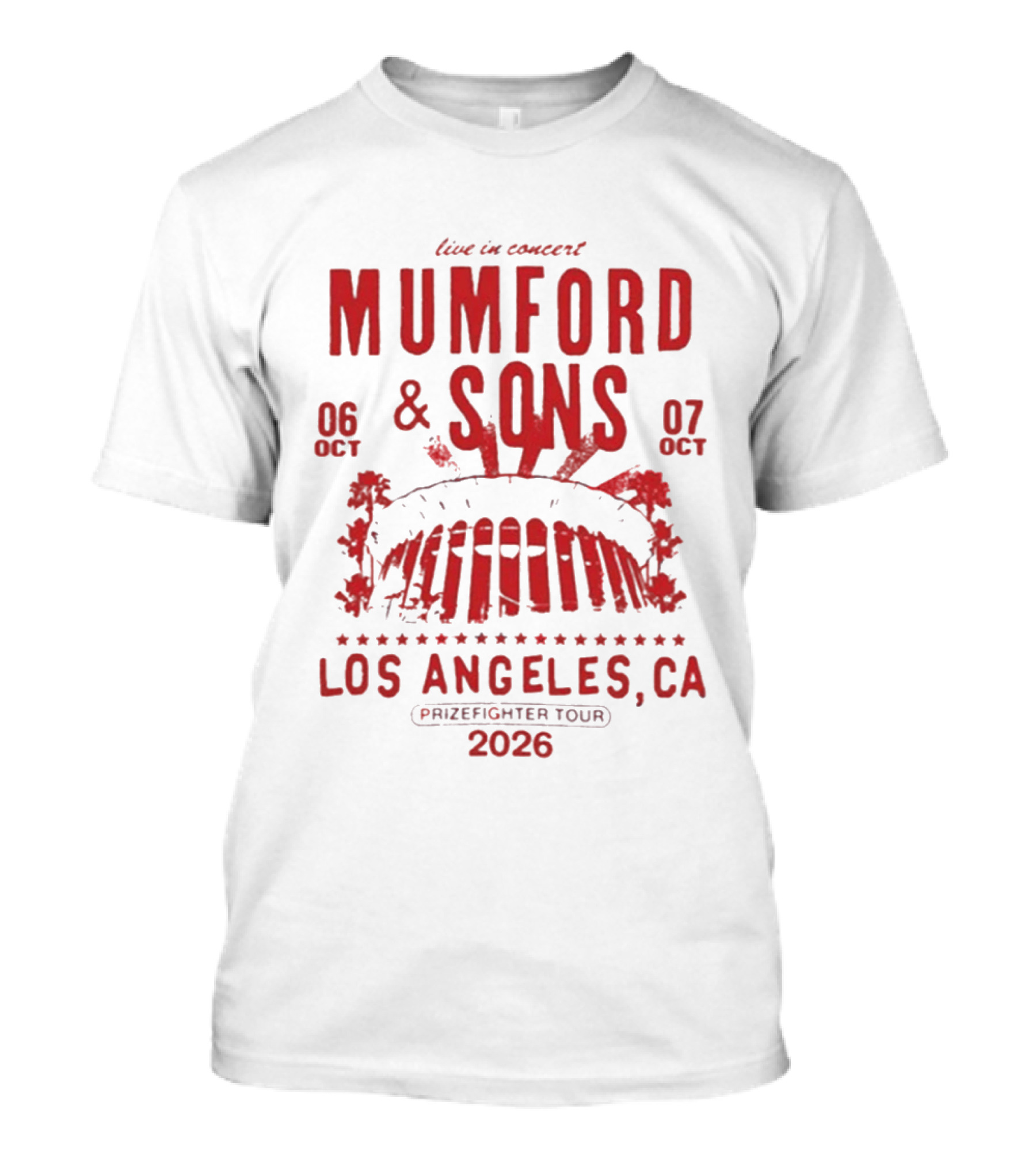 Live In Concert Mumford & Sons October 6 7 Los Angeles Prizefighter Tour 2026 T-Shirt