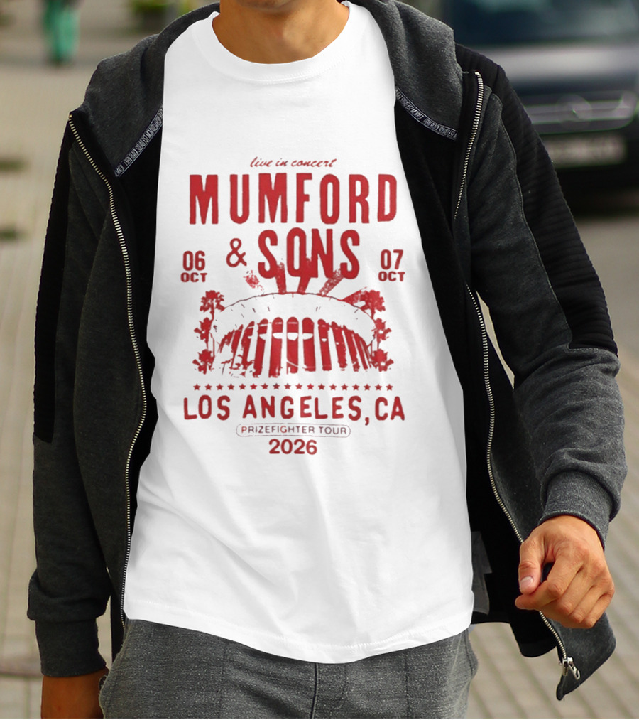 Live In Concert Mumford & Sons October 6 7 Los Angeles Prizefighter Tour 2026 T-Shirt