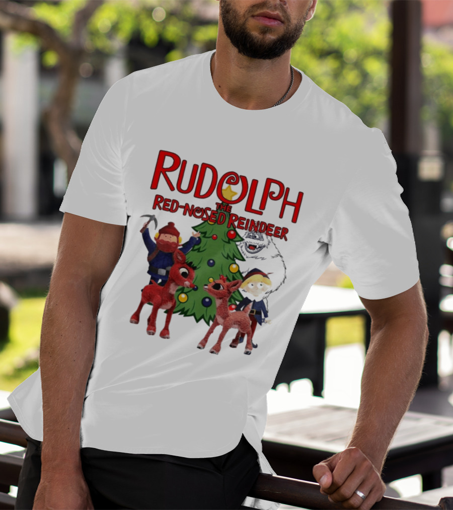 Rudolph The Red Nosed Reindeer Christmas Tree With Characters And Star T-Shirt