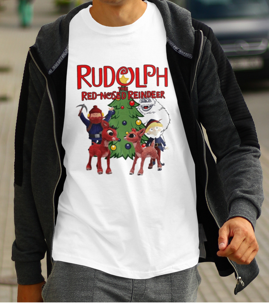 Rudolph The Red Nosed Reindeer Christmas Tree With Characters And Star T-Shirt