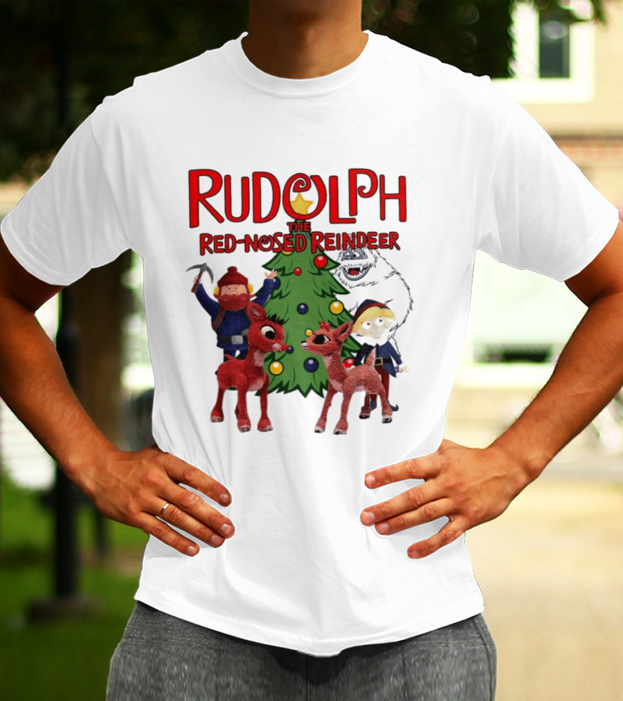 Rudolph The Red Nosed Reindeer Christmas Tree With Characters And Star T-Shirt