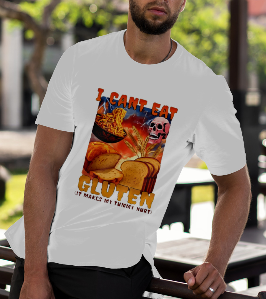 I Cant Eat Gluten Skull Bread Noodles Lightning T-Shirt