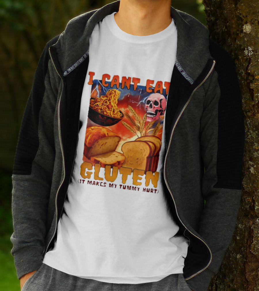 I Cant Eat Gluten Skull Bread Noodles Lightning T-Shirt