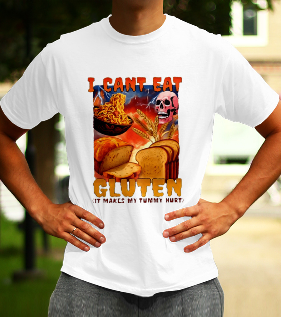 I Cant Eat Gluten Skull Bread Noodles Lightning T-Shirt