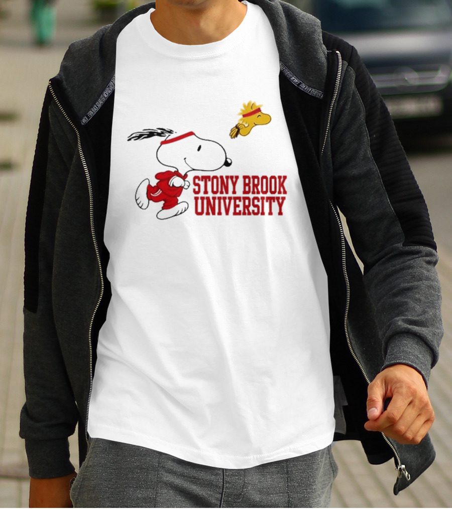 Snoopy And Woodstock Running Stony Brook University T-Shirt