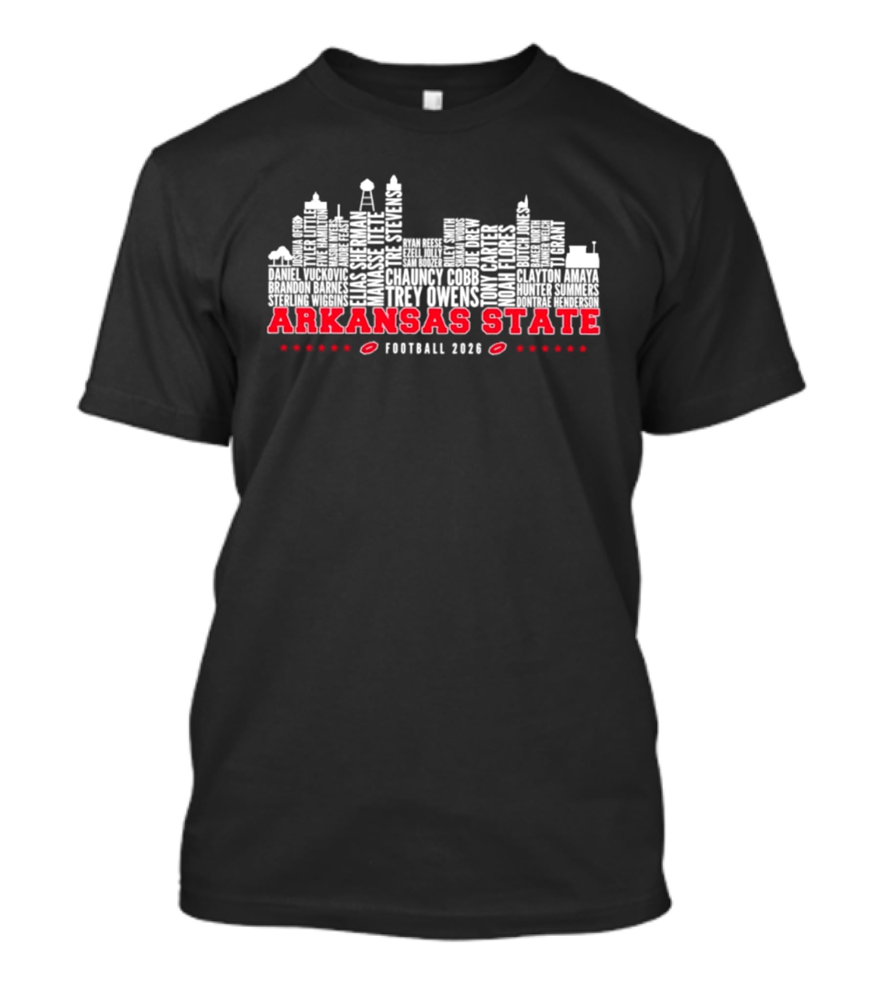 Arkansas State Red Wolves Football 2026 Skyline Player Names T-Shirt