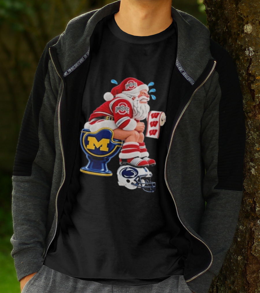 Big Ten College Football Santa Ohio State Michigan Penn State Wisconsin Christmas T-Shirt