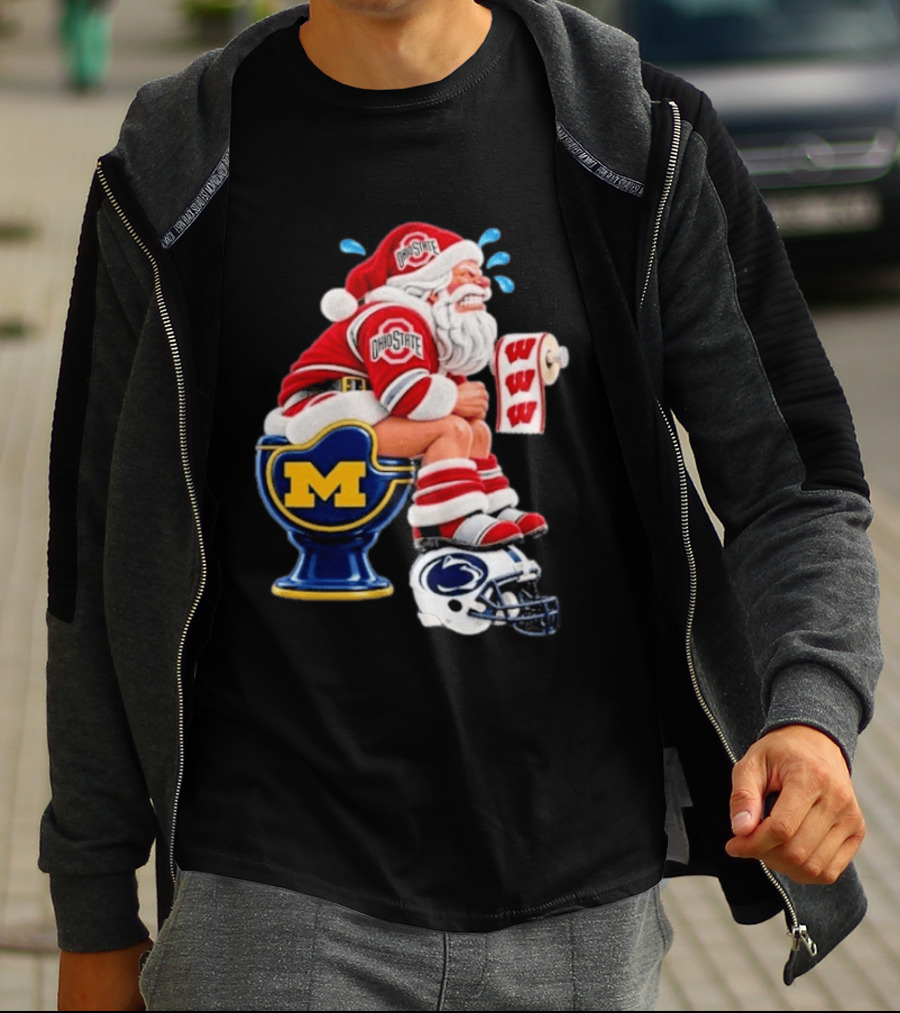 Big Ten College Football Santa Ohio State Michigan Penn State Wisconsin Christmas T-Shirt