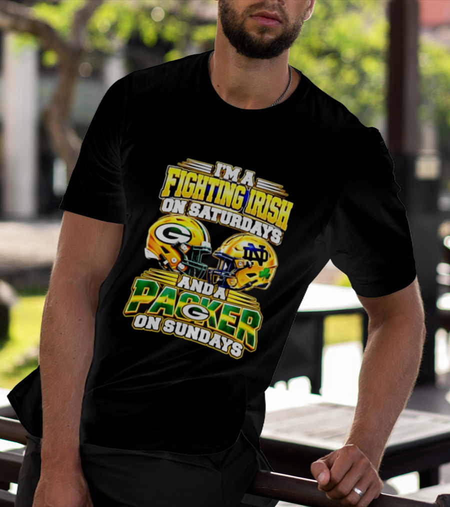 I'm A Fighting Irish On Saturdays And A Packer On Sundays Football Helmet T-Shirt
