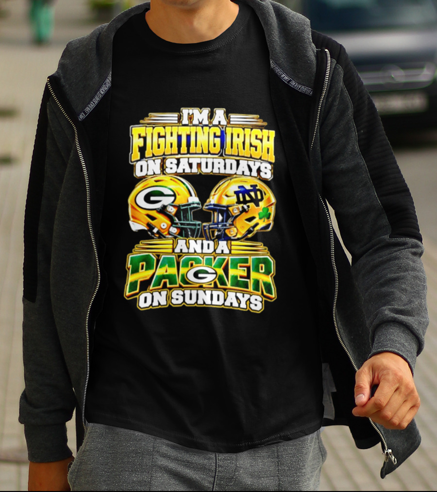 I'm A Fighting Irish On Saturdays And A Packer On Sundays Football Helmet T-Shirt