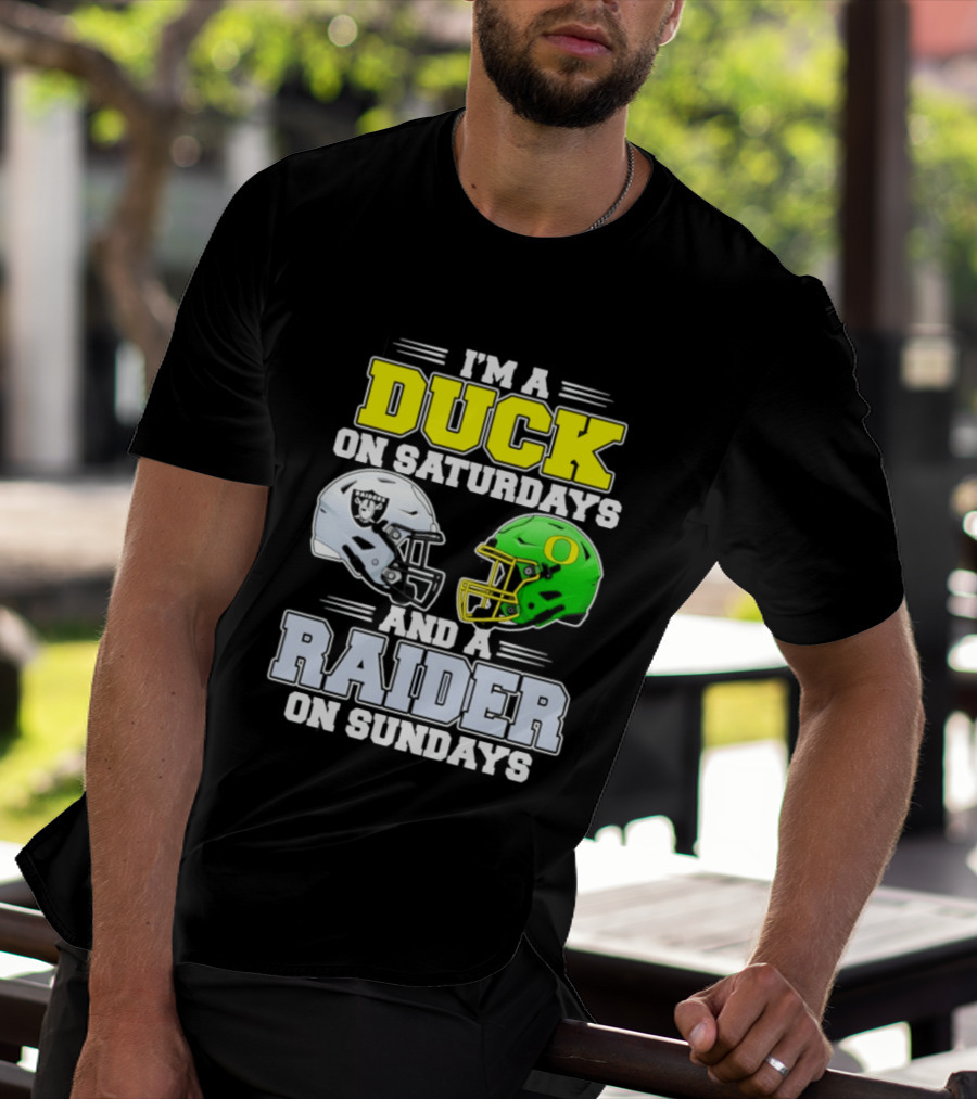 I'm A Duck On Saturdays And A Raider On Sundays Football Helmet T-Shirt