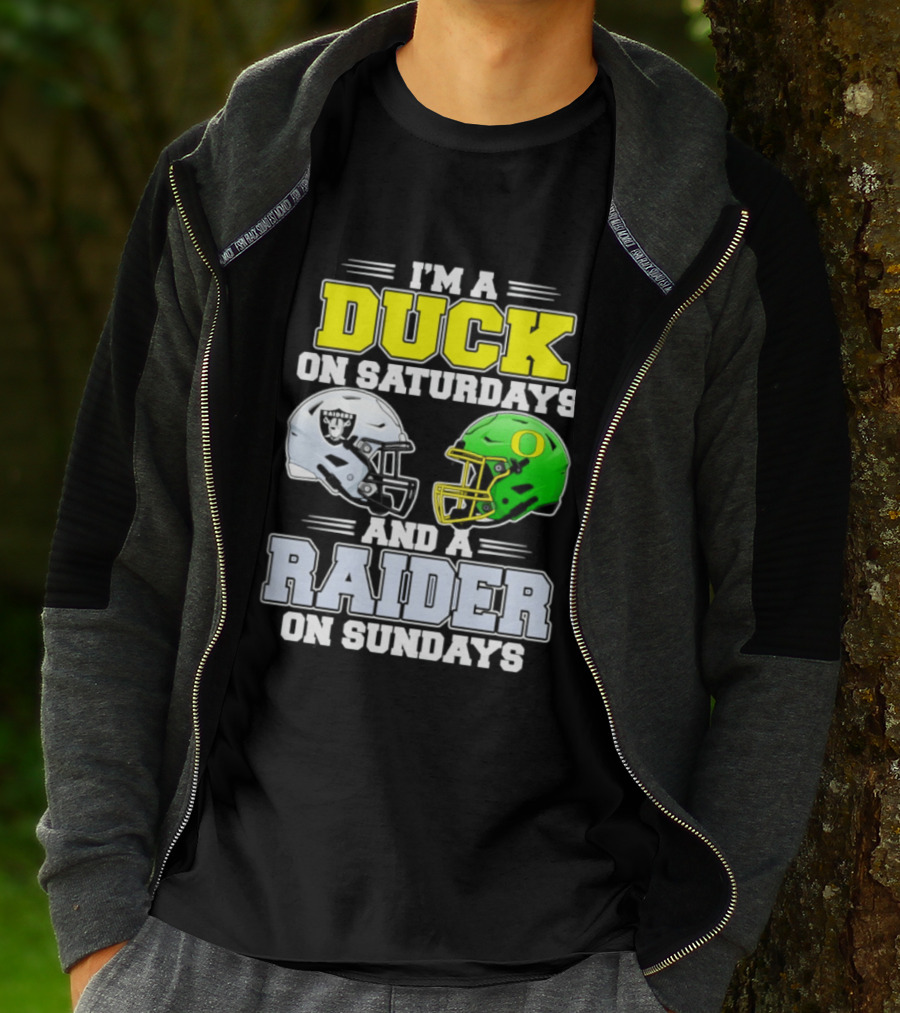 I'm A Duck On Saturdays And A Raider On Sundays Football Helmet T-Shirt